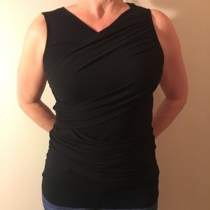 Cabi sleeveless top, black, gathered across front